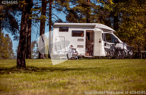 Image of Family vacation travel, holiday trip in motorhome