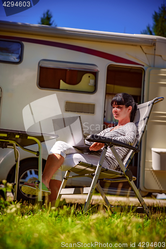 Image of Family vacation travel, holiday trip in motorhome