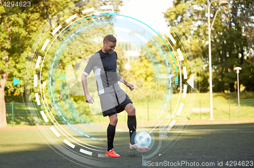 Image of soccer player playing with ball on field