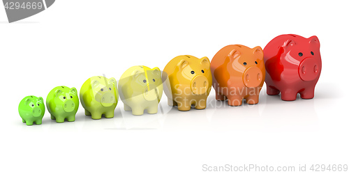 Image of some piggy banks in different colors for energy efficiency