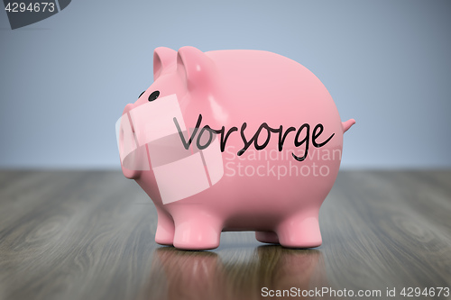 Image of piggy bank with the word precaution in german language