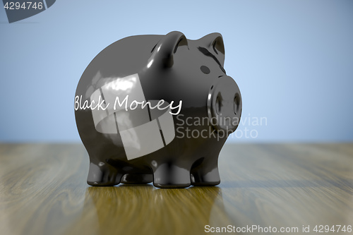 Image of piggy bank with the word black money