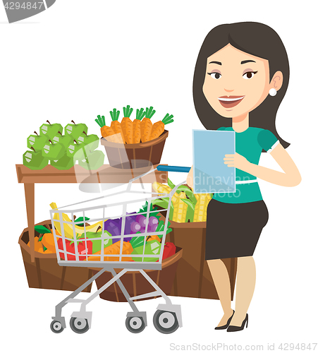 Image of Woman with shopping list vector illustration.