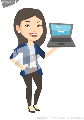 Image of Woman shopping online vector illustration.