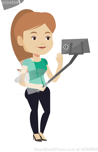 Image of Woman making selfie vector illustration.