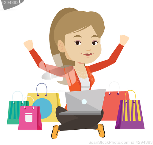 Image of Woman shopping online vector illustration.