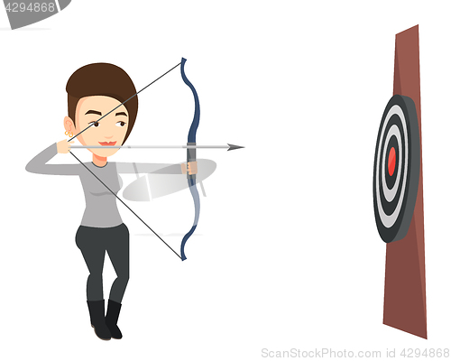 Image of Archer aiming with bow and arrow at the target.