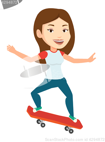 Image of Woman riding skateboard vector illustration.