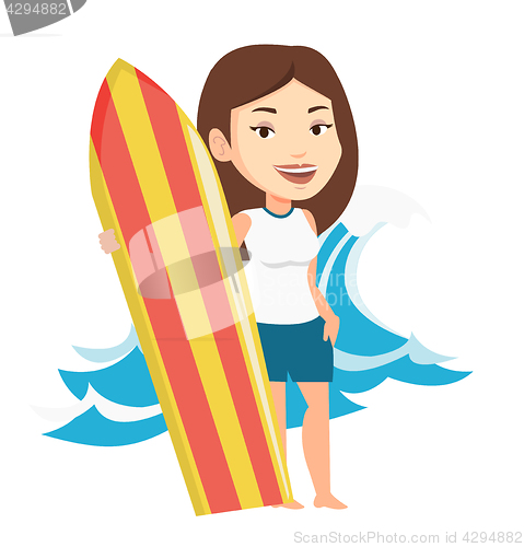 Image of Surfer holding surfboard vector illustration.