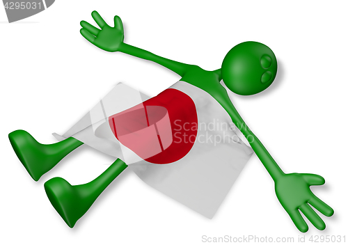 Image of dead cartoon guy and flag of japan - 3d illustration