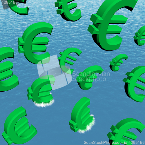 Image of Euros Falling In The Ocean Showing Depression Recession And Econ