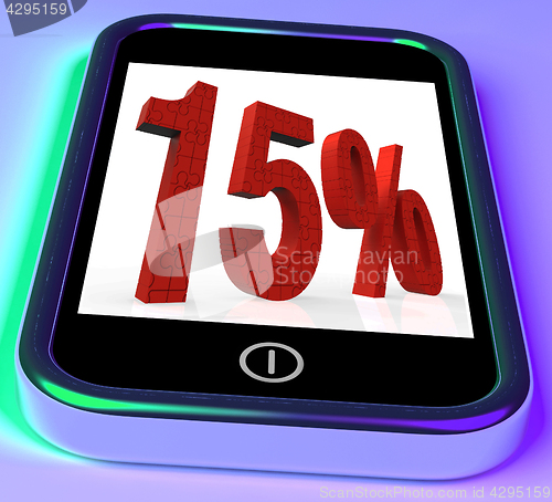 Image of 15 On Smartphone Showing Savings, Price Reduction And Discounts