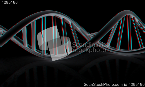 Image of DNA structure model. 3d illustration. Anaglyph. View with red/cy