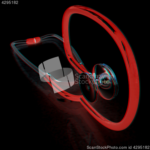 Image of stethoscope. 3d illustration. Anaglyph. View with red/cyan glass