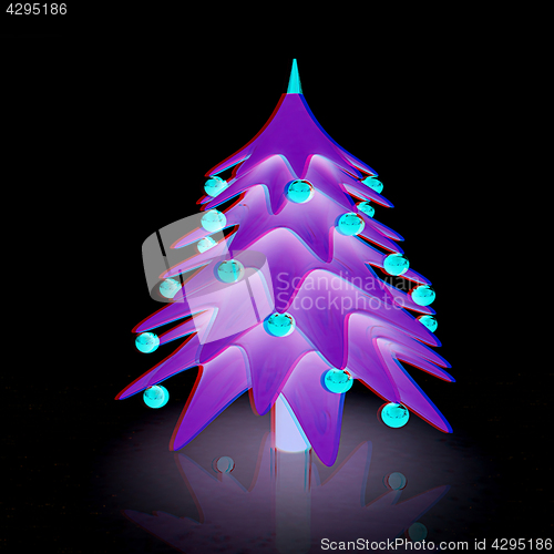 Image of Christmas tree. 3d illustration. Anaglyph. View with red/cyan gl