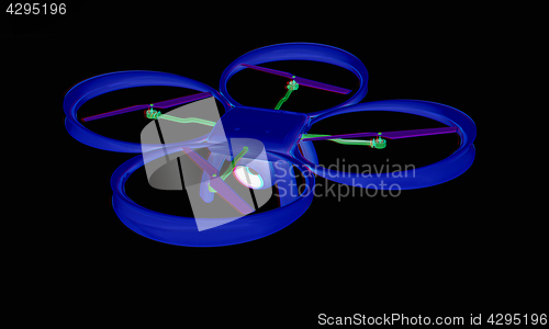 Image of Drone, quadrocopter, with photo camera. 3d render. Anaglyph. Vie