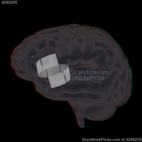 Image of 3D illustration of human brain. Anaglyph. View with red/cyan gla