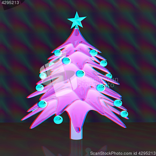 Image of Christmas tree. 3d illustration. Anaglyph. View with red/cyan gl