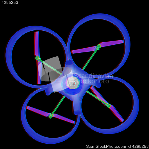 Image of Drone, quadrocopter, with photo camera flying. 3d render. Anagly
