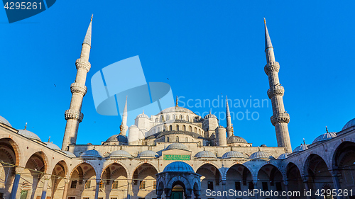 Image of The Blue Mosque also called Sultan Ahmed Mosque or Sultan Ahmet Mosque in Istanbul, Turkey