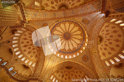 Image of Blue Mosque interior in Istanbul, Turkey. Turkish: Sultan Ahmet Cami