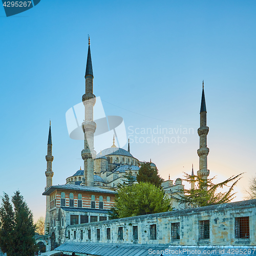 Image of The Blue Mosque also called Sultan Ahmed Mosque or Sultan Ahmet Mosque in Istanbul, Turkey