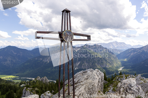 Image of Summit cross of mountain Teufelstaettkopf in Bavaria, Germany