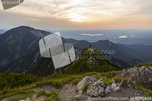 Image of View from mountain Herzogstand to Heimgarten at sunset, Bavaria,
