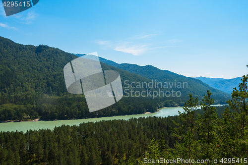 Image of Beauty day in mountain on river Katun