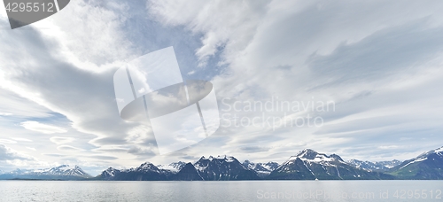 Image of Panoramic view of snowy mountains in Northern Norway