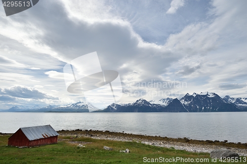 Image of Barn with mountains in Northern Norway