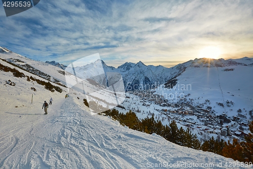 Image of Skiing slopes, majestic Alpine landscape