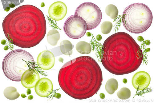 Image of Composition of various sliced vegetables