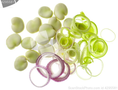 Image of Beans and onions on a white background