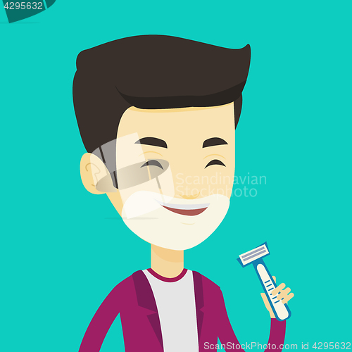 Image of Man shaving his face vector illustration.