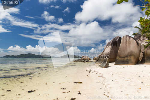 Image of rocks on seychelles island beach in indian ocean