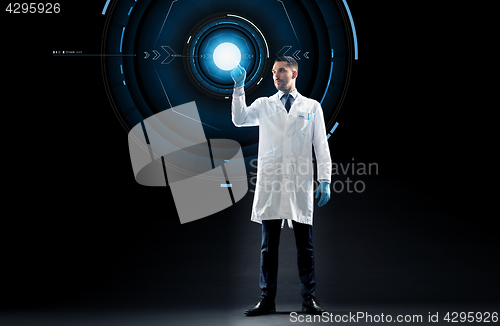 Image of doctor or scientist with virtual projection