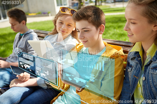 Image of group of students with tablet pc at school yard