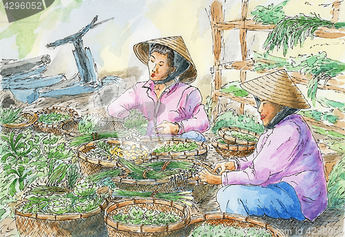 Image of Vietnamese vegetable stall on a local market