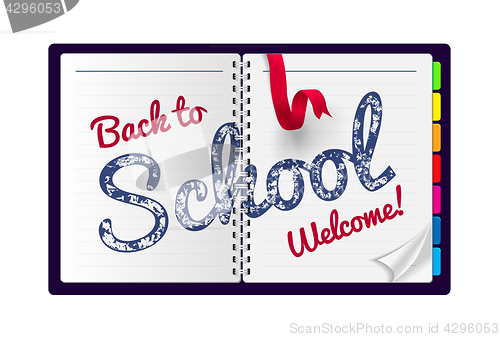 Image of Back to school Illustration on a notepad background.