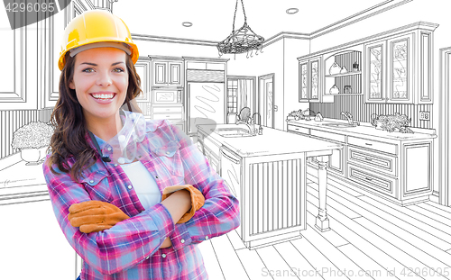 Image of Female Construction Worker With Hard Hat, Gloves and Goggles In 