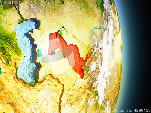 Image of Uzbekistan in red from space