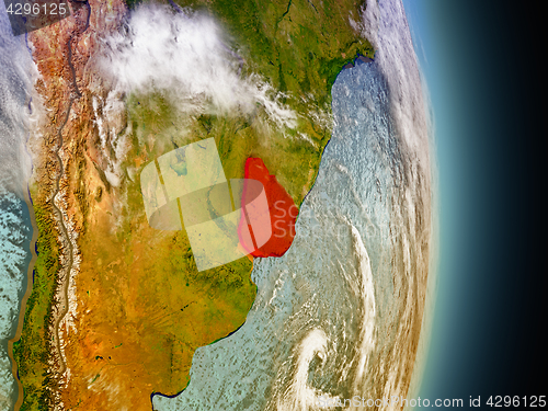 Image of Uruguay in red from space