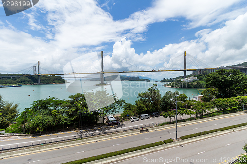 Image of Ting Kau bridge with sunshine