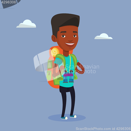 Image of Cheerful traveler with backpack.