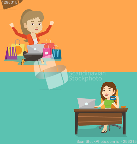 Image of Two shopping banners with space for text.