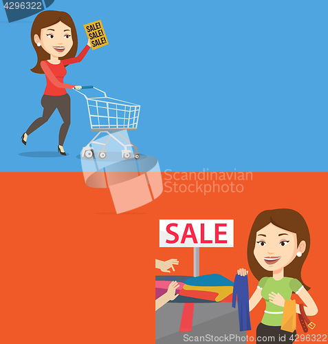 Image of Two shopping banners with space for text.