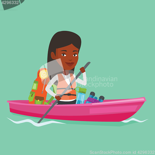 Image of Woman riding in kayak vector illustration.