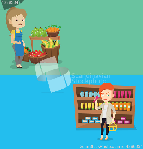 Image of Two shopping banners with space for text.
