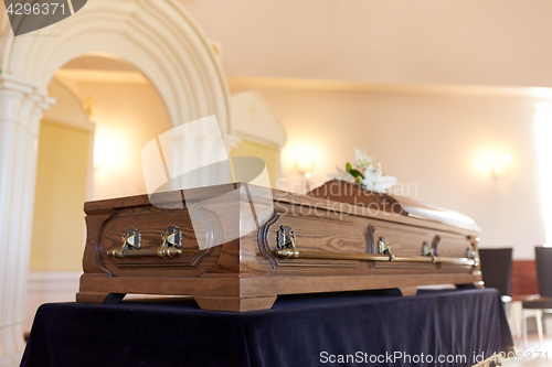 Image of coffin at funeral in orthodox church